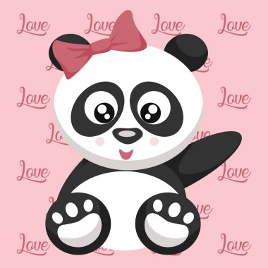 Yumuşak oyuncak ayı panda kadının sevgililer günü kartı.