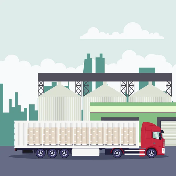 Logística Transporte Industrial Con Camión Contenedor — Vector de stock