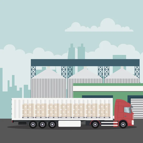 Logística Transporte Industrial Com Caminhão Recipiente — Vetor de Stock