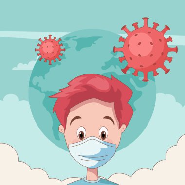 Koronavirüs salgını maskeli genç adam.