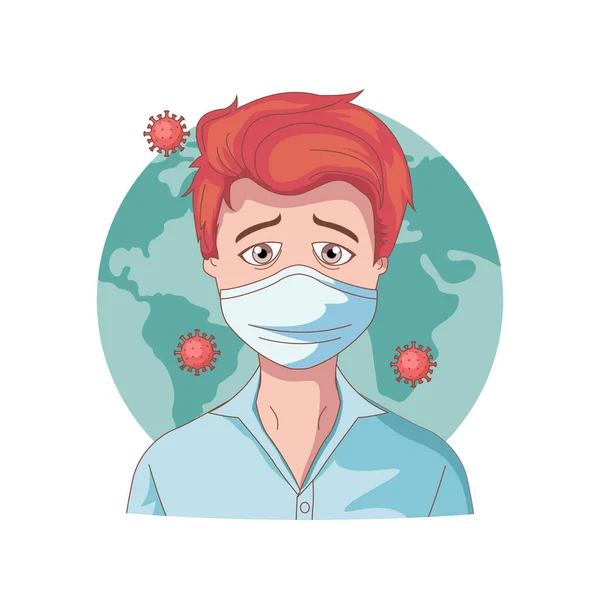 Jeune Homme Couvrant Masque Pour Prévenir Propagation Coronavirus Covid — Image vectorielle