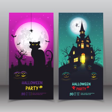 Mutlu Cadılar Bayramı afiş. arka plan vektör çizim seti, o ayarla