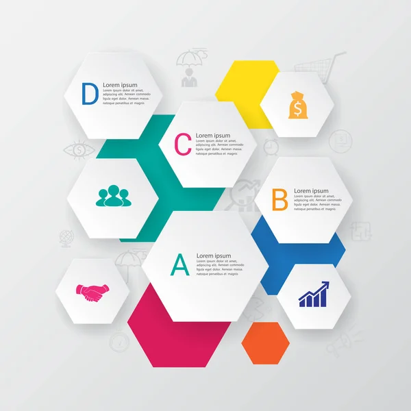 Moderní infografiky možnosti nápis. s 4část grafu a ikony. — Stockový vektor