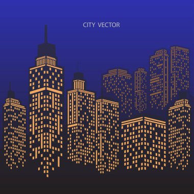 Gece şehir kentsel peyzaj. Mavi şehir silueti.