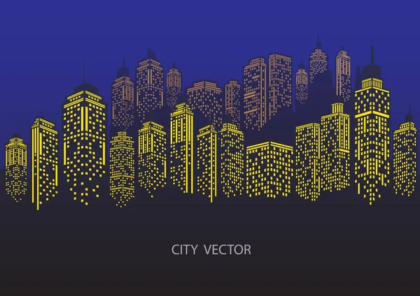 Ville Nocturne Paysage Urbain Silhouette Ville Bleue — Image vectorielle