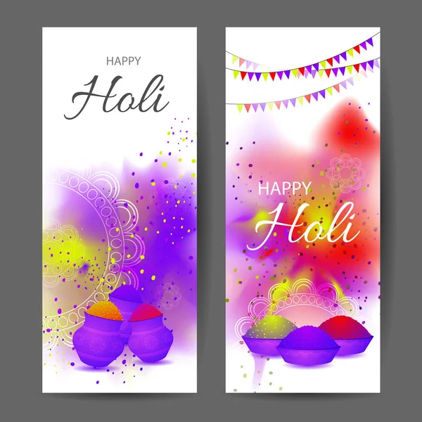 Happy Holi festival vertical banners. Vector illustration. — ストックベクタ