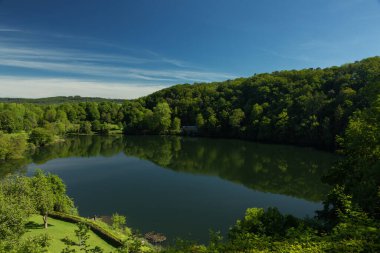 Volkanik Ulmener Maar, Eifel, Rhineland-Palatinate Panoraması