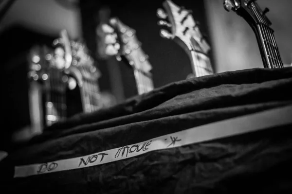 Sahnede siyah beyaz gitar başları