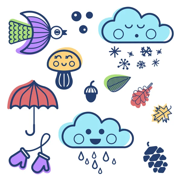 Conjunto Lindos Elementos Invierno Otoño Ilustración Vectorial — Vector de stock