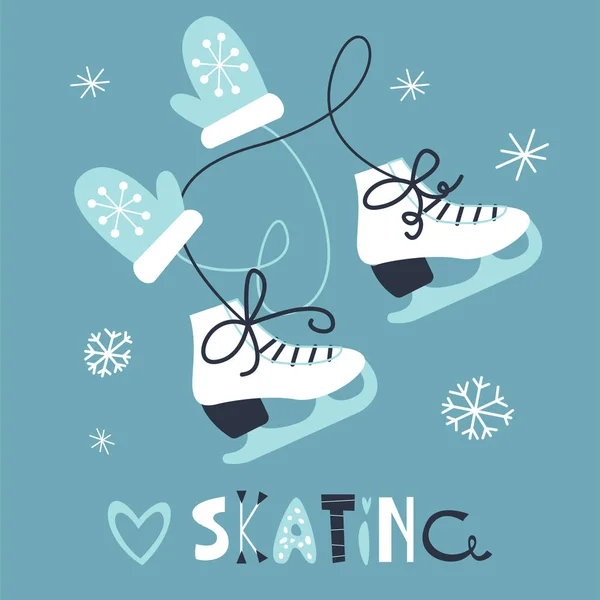 Cute New Year Greeting Card Fun Skating — Stock Vector