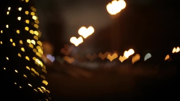 Lichter der Stadt in Form von Herzen — Stockvideo