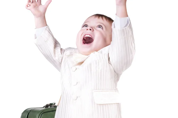 A very cute young surprised boy, Isolated on white Royalty Free Stock Images