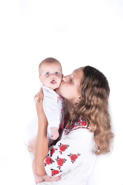 Mother Playing Baby Girl Happy Family Having Fun Indoor Mom — Stock Photo, Image