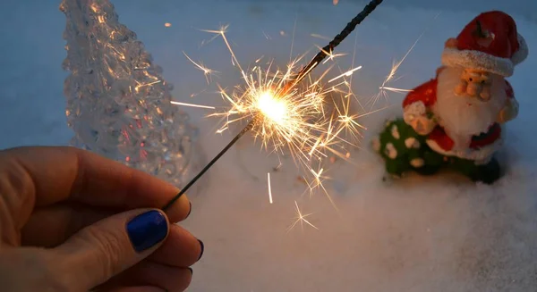 Bengala Luz Mão Decoração Natal Feriado Ano Novo — Fotografia de Stock