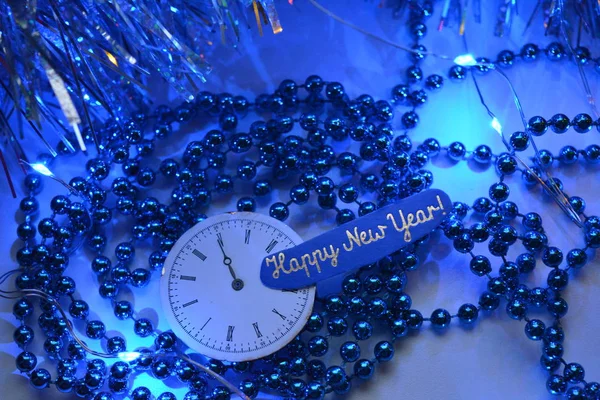 Christmas Time New Year Decorations Blue Background — Stock Photo, Image