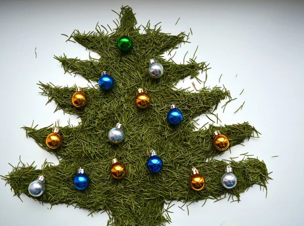 Jul Och Nyår Dekorativa Träd Och Bollar Vinter Semester — Stockfoto