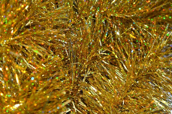 Christmas New Year Decor Gold Tinsel Texture Background — Stock Photo, Image