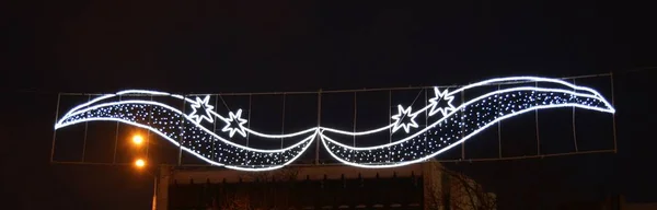 Navidad Año Nuevo Decoraciones Luz Noche Calle Vista Invierno Vacaciones —  Fotos de Stock