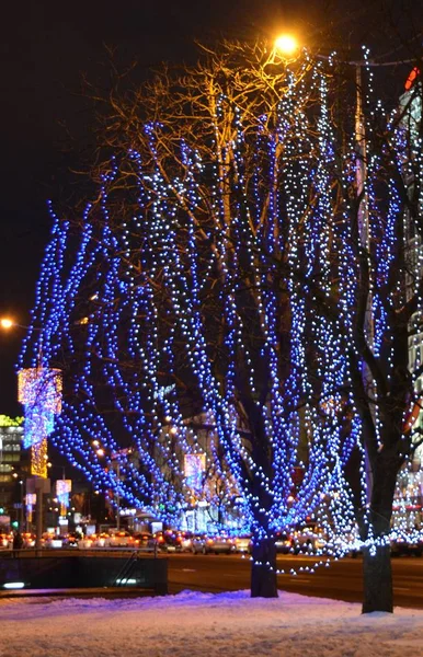 Navidad Año Nuevo Decoraciones Noche Calle Vista Invierno Vacaciones — Foto de Stock