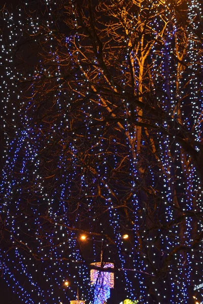 Navidad Año Nuevo Decoraciones Noche Calle Vista Invierno Vacaciones — Foto de Stock