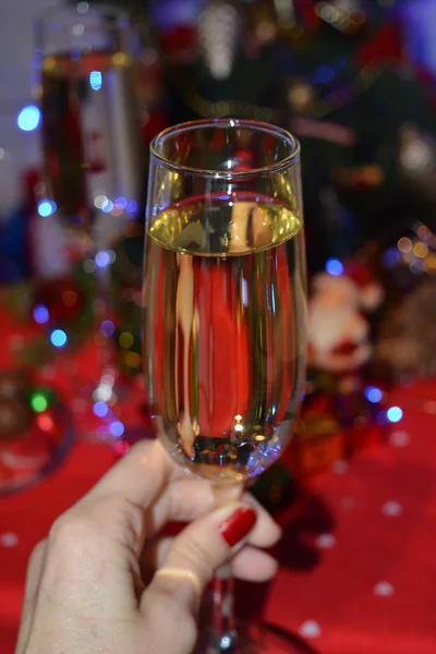 Champagne Glasses Hand New Year Holiday Background — 스톡 사진