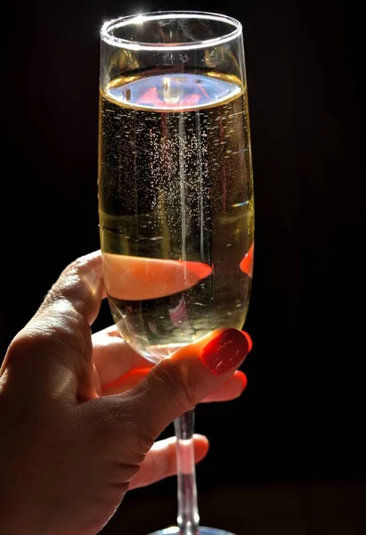 Шампанське Жіночій Руці Сонячному Світлі — стокове фото