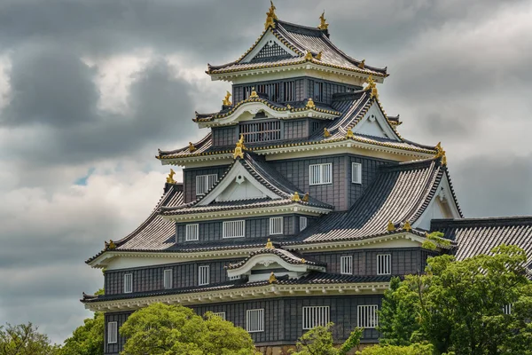 Okayama castle gegen dunkle wolken, japan — Stockfoto