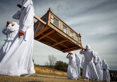 Easter traditional procession in brotherhood with coffin clipart