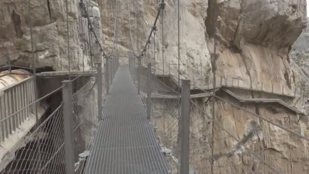 Walking on El Caminito del Rey final bridge — Wideo stockowe