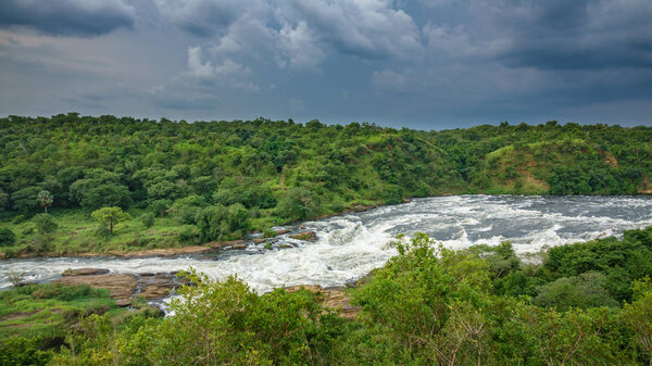 Top of Murchison Falls, stormy clouds in Uganda