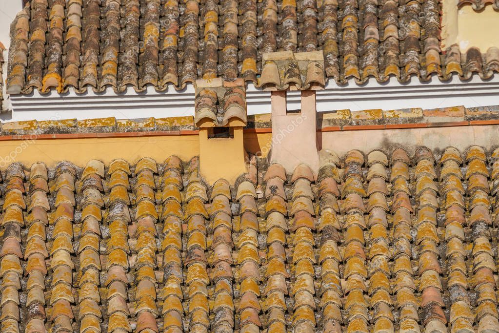 Primer plano de techos de teja con chimenea — Fotos de Stock © Saaaaa