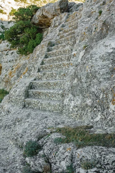 Antike Treppen auf Felsen gemeißelt, vertikale Komposition — Stockfoto