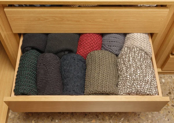 A well-organized drawer open