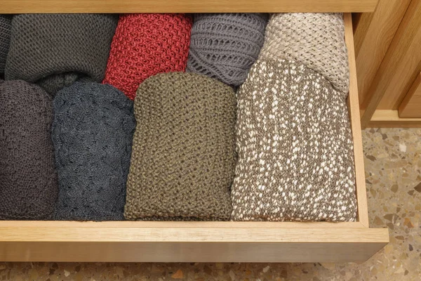 Open a well-organized drawer, top view