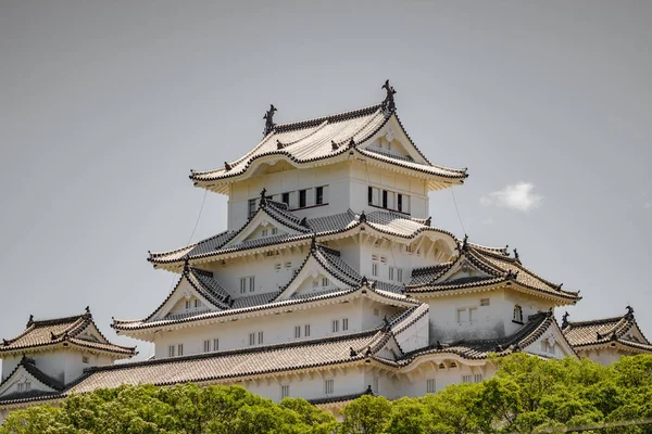 Himeji Κάστρο πάνω από τα δέντρα στο λευκό κάστρο ΗΡΩΝ — Φωτογραφία Αρχείου