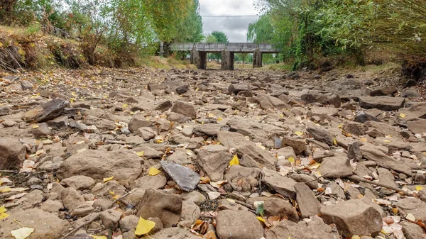 Drought river burst and bridge — Stock Photo, Image