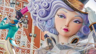 Valencia, İspanya-13 Mart 2016: Falla ayrıntılı görünümünü, Fallas tipik bir kutlama nerede anıtlar Valencia, İspanya yanmış olması için inşa edilir mi