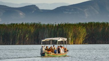 Valencia - 12 Eylül: Tanımlanamayan grup turist zevk albufera göl etrafında bir tur tekne Valencia üzerinde 12 Eylül 2017