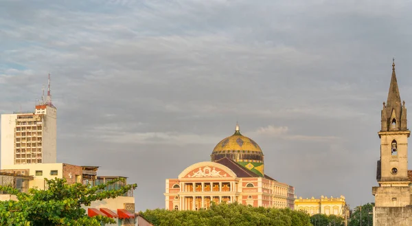 Manaus - aug 10: amazonas theater an einem sonnigen tag am 10. august 2014 in manaus, brasilien. Das Opernhaus wurde gebaut, als während des Gummibooms Vermögen gemacht wurde. — Stockfoto