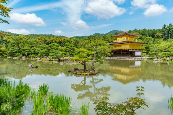 KYOTO, JAPÃO-JUNHO 7, 2015: Templo Kinkakuji atrás das árvores, O popular templo Zen Budista em Kyoto, Japão — Fotografia de Stock