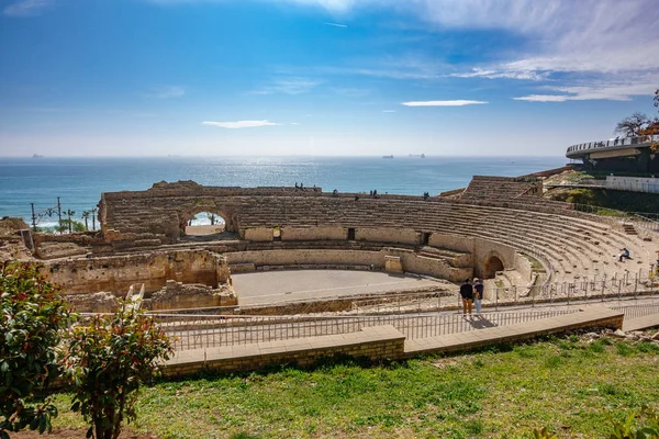 Panoramic view of the ancient roman amphitheater of Tarragona, Spain — Stock Photo, Image