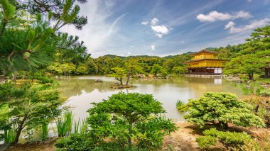 Kyoto, Japonya - 7 Haziran 2015: Kinkakuji Tapınağı ağaçların, arkasında popüler Zen Budist tapınağı: Kyoto, Japan