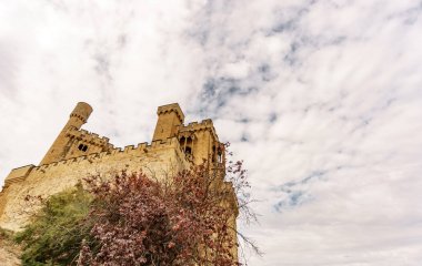 Navarre, İspanya Olite kale ve bulutlar alt görünümünde