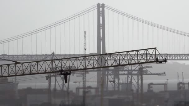 Steel bridge and crane moving — Stock Video