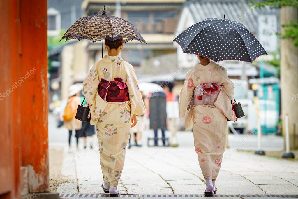 Japanese women in kimono with umbrella