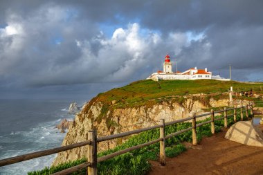 Wide angle of Cabo da Roca Lighthouse, the end of Europe clipart