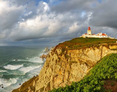 Cabo da Roca deniz feneri timelapse, sonunda Avrupa'nın geniş açı