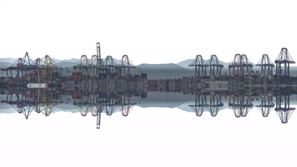 Timelapse of port cranes reflected over white background — Stock Video