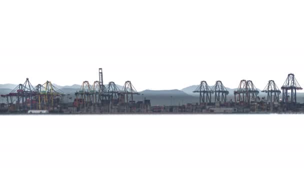 TimeLapse a Kikötői daruk felett fehér háttér — Stock videók