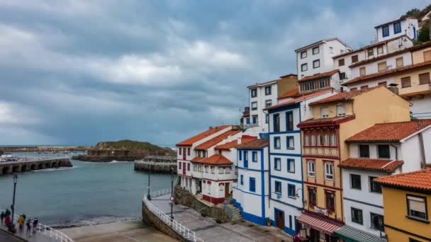 Cudillero fishing village near port time lapse — Stock Video